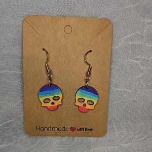 Handmade Rainbow Skull Earrings